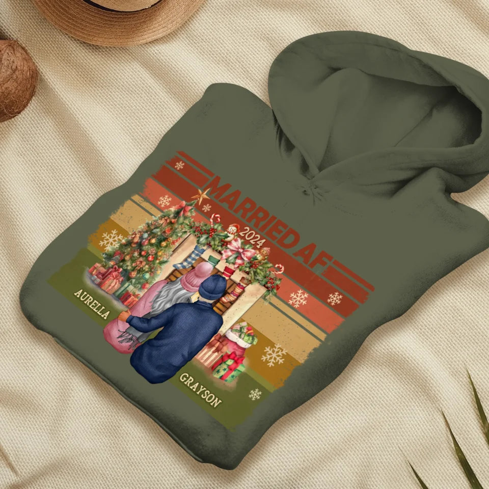 Married AF Christmas Together - Custom Name - Personalized Gift For Couple - Unisex Hoodie