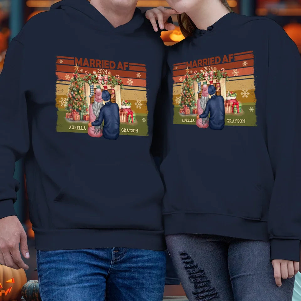 Married AF Christmas Together - Custom Name - Personalized Gift For Couple - Unisex Hoodie