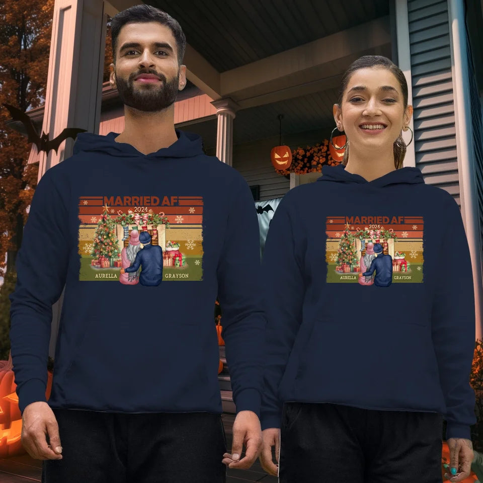 Married AF Christmas Together - Custom Name - Personalized Gift For Couple - Unisex Hoodie