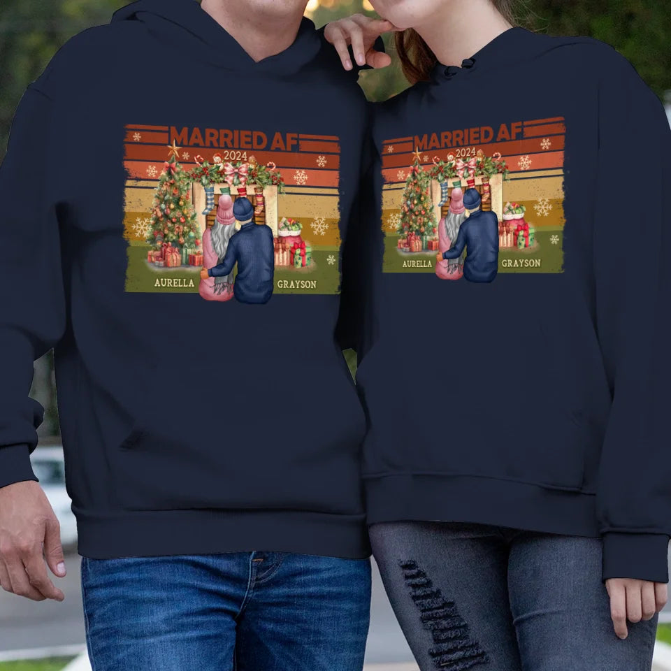 Married AF Christmas Together - Custom Name - Personalized Gift For Couple - Unisex Hoodie