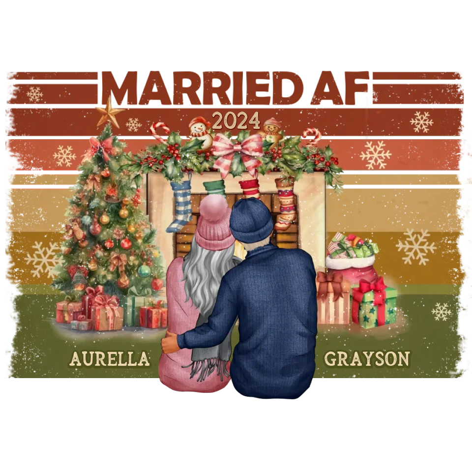 Married AF Christmas Together - Custom Name - Personalized Gift For Couple - Unisex Hoodie