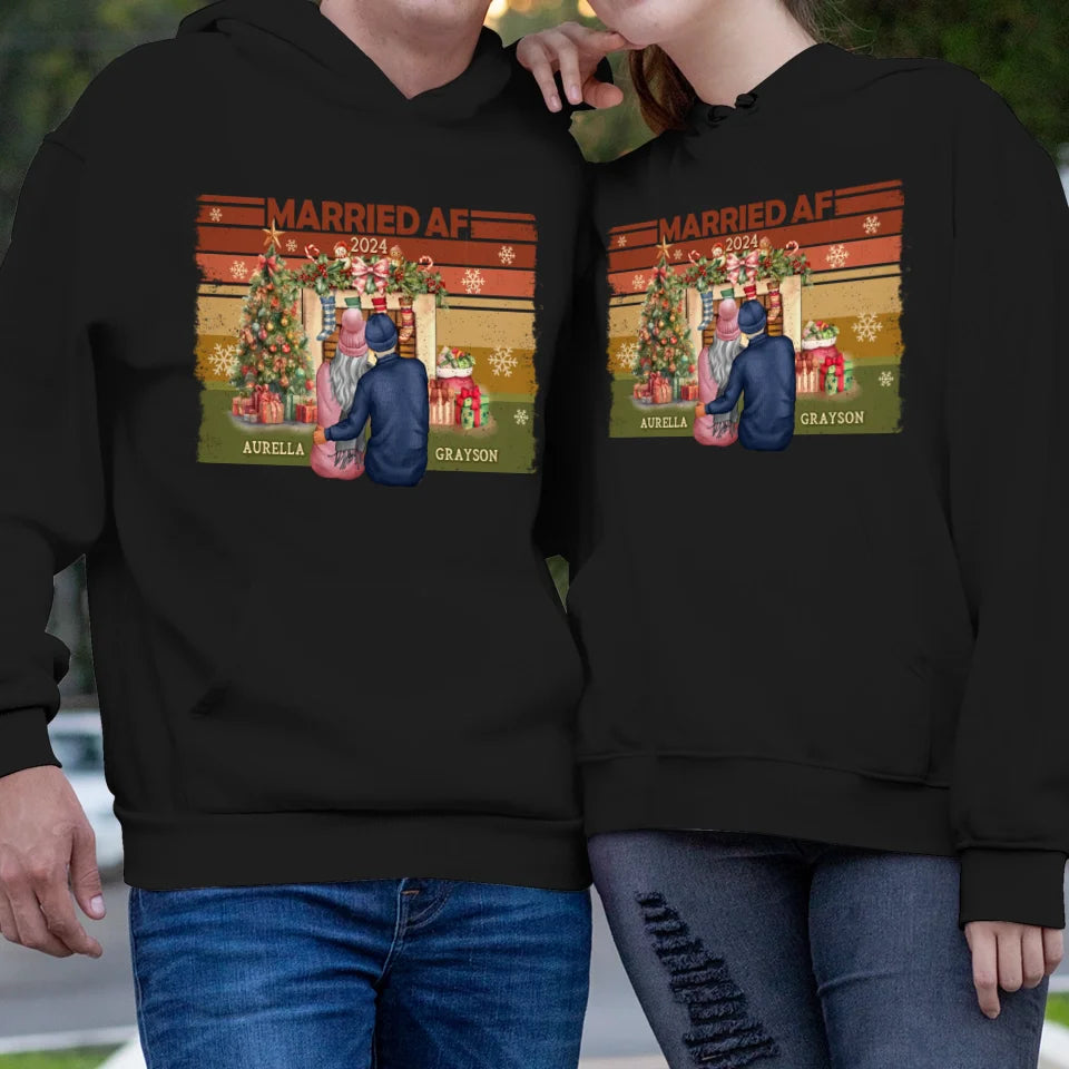 Married AF Christmas Together - Custom Name - Personalized Gift For Couple - Unisex Hoodie