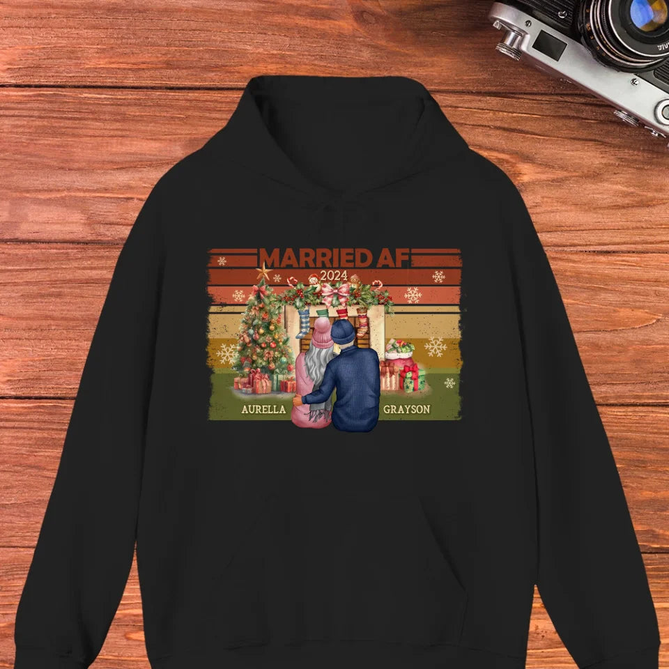 Married AF Christmas Together - Custom Name - Personalized Gift For Couple - Unisex Hoodie