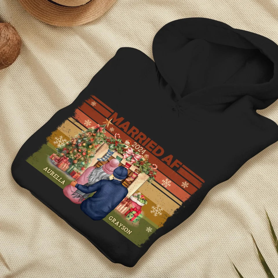 Married AF Christmas Together - Custom Name - Personalized Gift For Couple - Unisex Hoodie