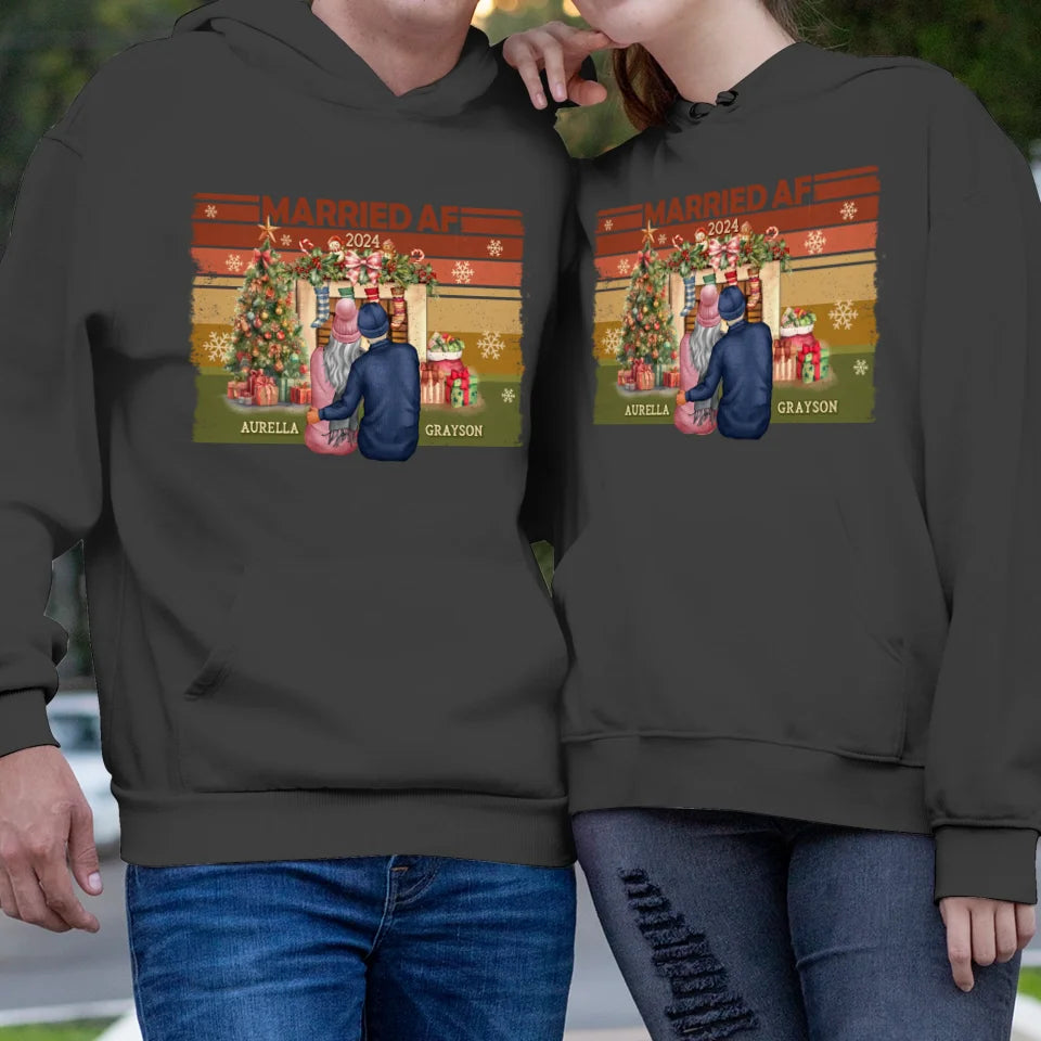 Married AF Christmas Together - Custom Name - Personalized Gift For Couple - Unisex Hoodie