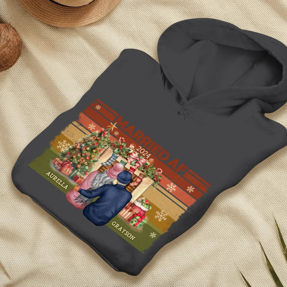 Married AF Christmas Together - Custom Name - Personalized Gift For Couple - Unisex Hoodie