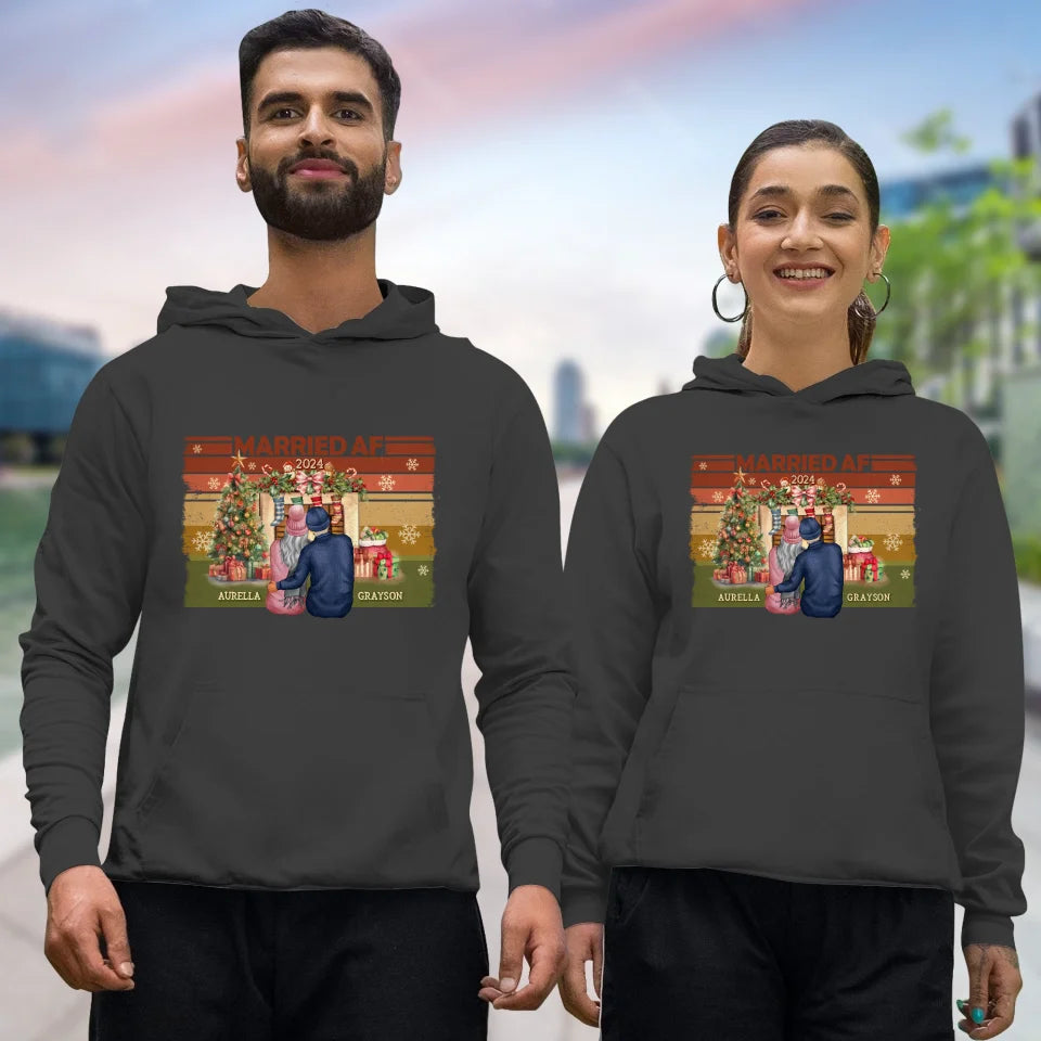 Married AF Christmas Together - Custom Name - Personalized Gift For Couple - Unisex Hoodie