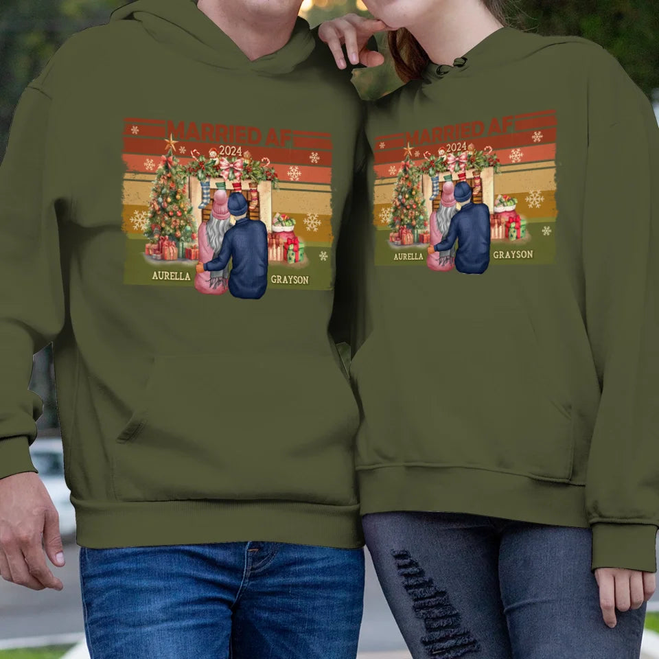 Married AF Christmas Together - Custom Name - Personalized Gift For Couple - Unisex Hoodie