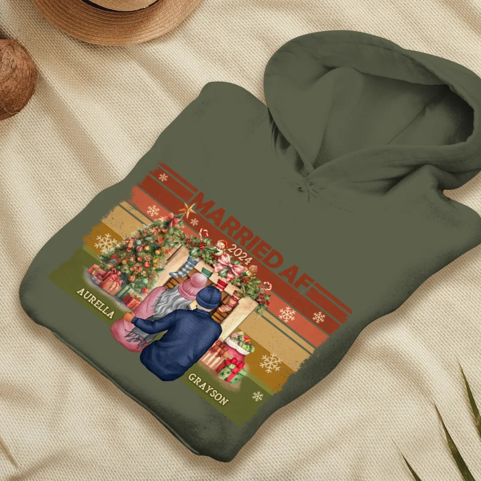 Married AF Christmas Together - Custom Name - Personalized Gift For Couple - Unisex Hoodie