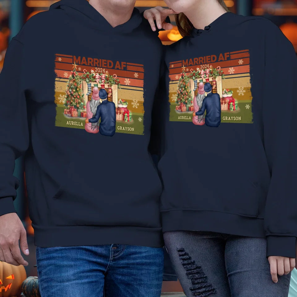 Married AF Christmas Together - Custom Name - Personalized Gift For Couple - Unisex Hoodie