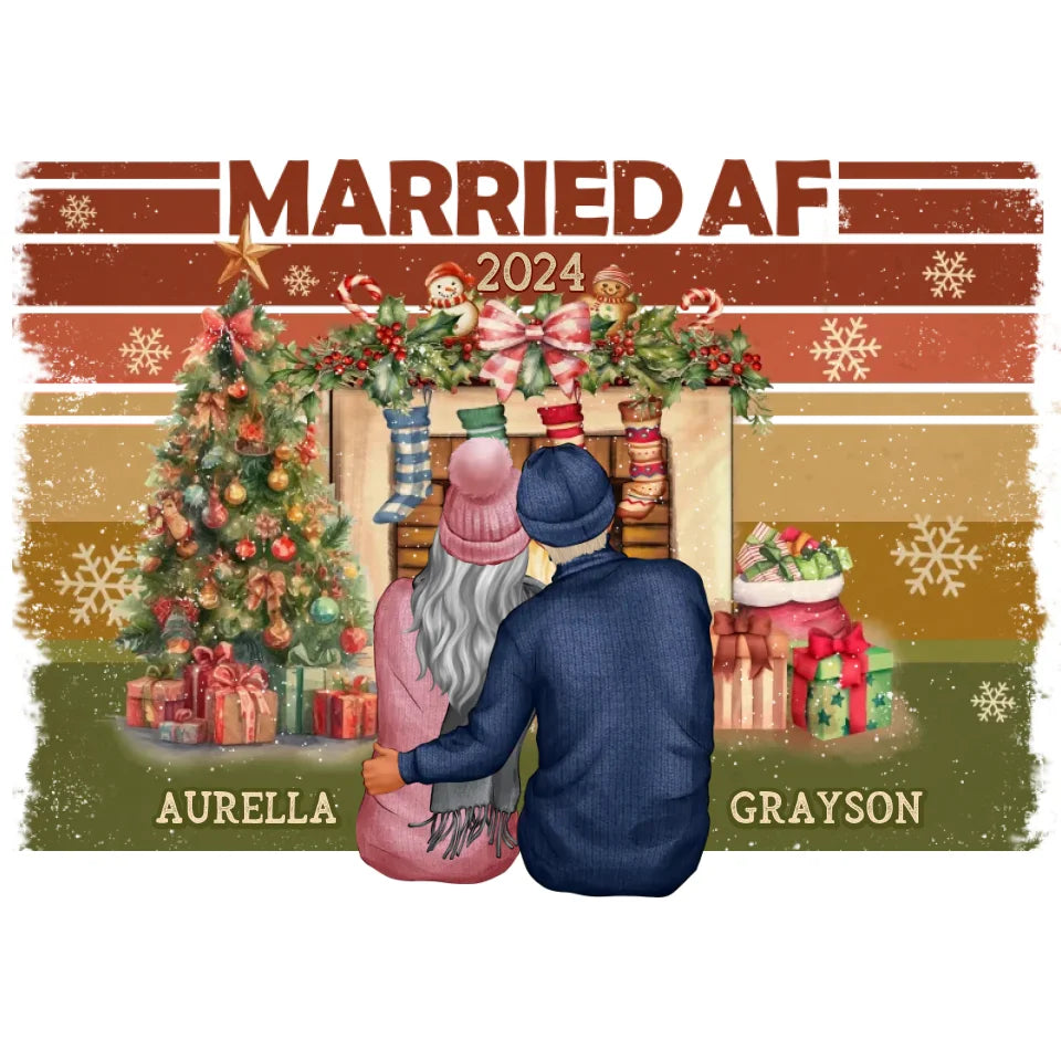 Married AF Christmas Together - Custom Name - Personalized Gift For Couple - Unisex Hoodie