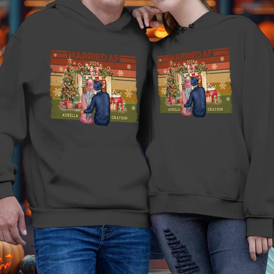 Married AF Christmas Together - Custom Name - Personalized Gift For Couple - Unisex Hoodie