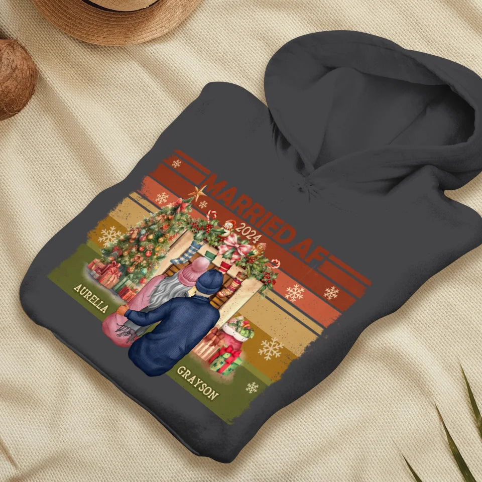 Married AF Christmas Together - Custom Name - Personalized Gift For Couple - Unisex Hoodie