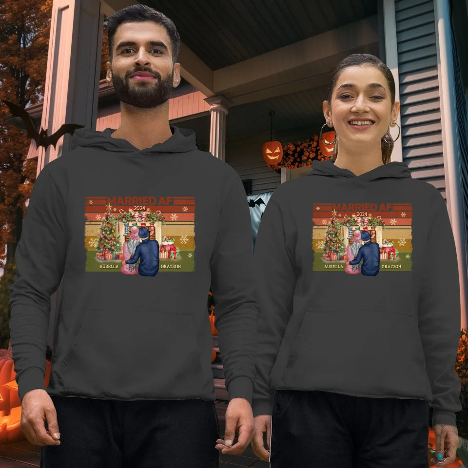 Married AF Christmas Together - Custom Name - Personalized Gift For Couple - Unisex Hoodie