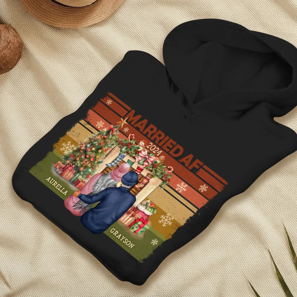 Married AF Christmas Together - Custom Name - Personalized Gift For Couple - Unisex Hoodie