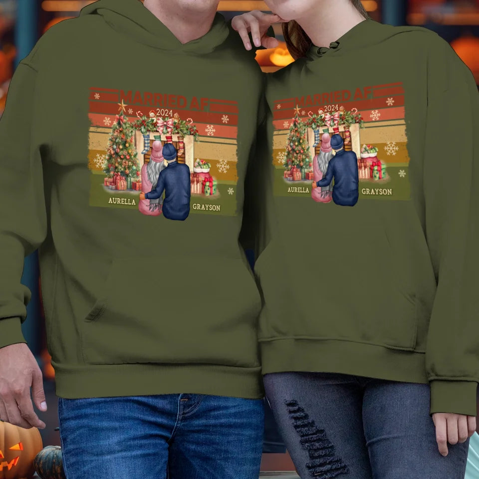 Married AF Christmas Together - Custom Name - Personalized Gift For Couple - Unisex Hoodie