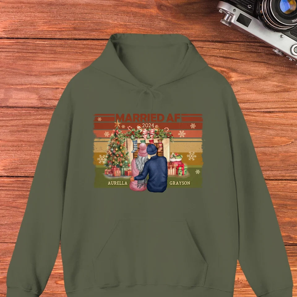 Married AF Christmas Together - Custom Name - Personalized Gift For Couple - Unisex Hoodie