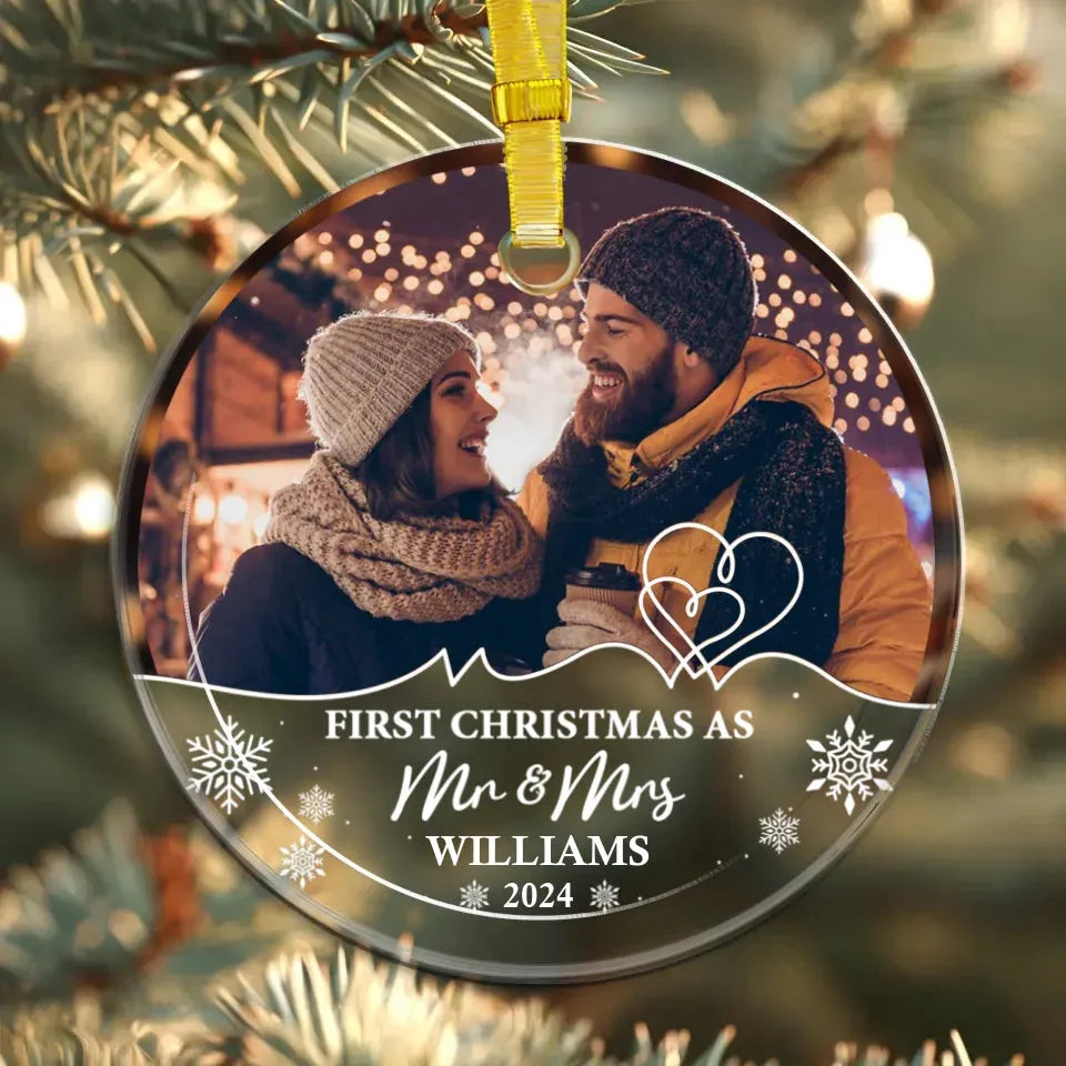 Custom Photo First Christmas As Husband And Wife - Personalized Gifts For Couple - Ornament