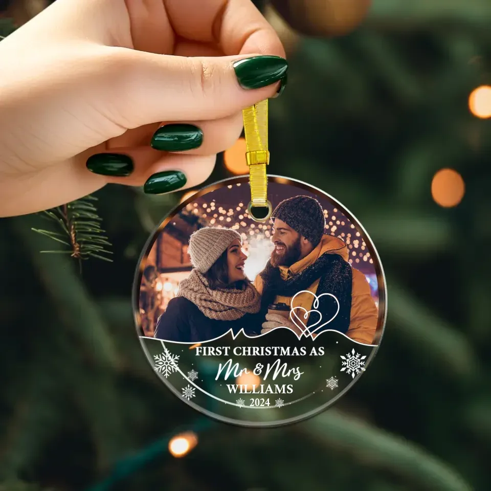 Custom Photo First Christmas As Husband And Wife - Personalized Gifts For Couple - Ornament