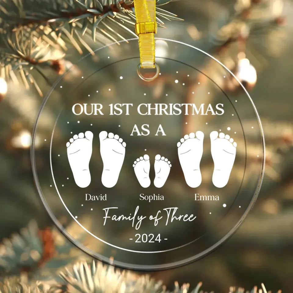 First Christmas As A Family Of Footprints - Personalized Gifts For Couple - Ornament