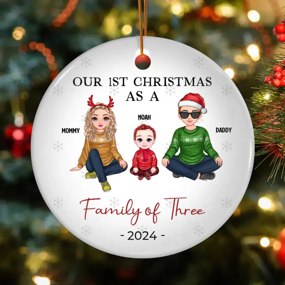 First Christmas As A Family Of Three Flat Art - Personalized Gift For Couple - Ornament