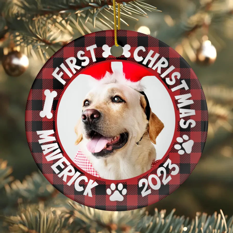 First Holiday 2023 - Custom Photo - Personalized Gifts For Dog Lovers - Ceramic Ornament