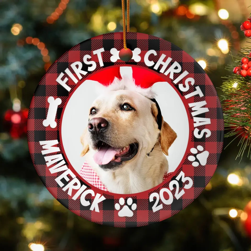 First Holiday 2023 - Custom Photo - Personalized Gifts For Dog Lovers - Ceramic Ornament