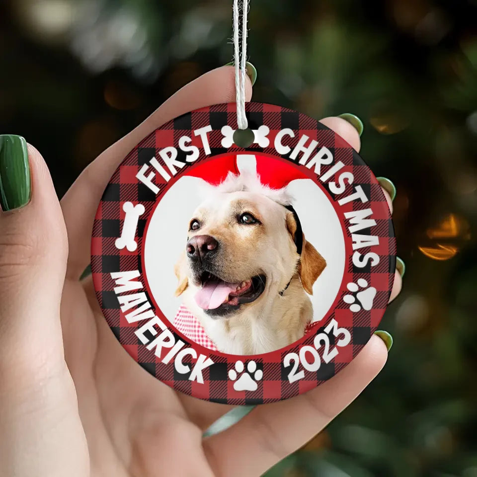 First Holiday 2023 - Custom Photo - Personalized Gifts For Dog Lovers - Ceramic Ornament