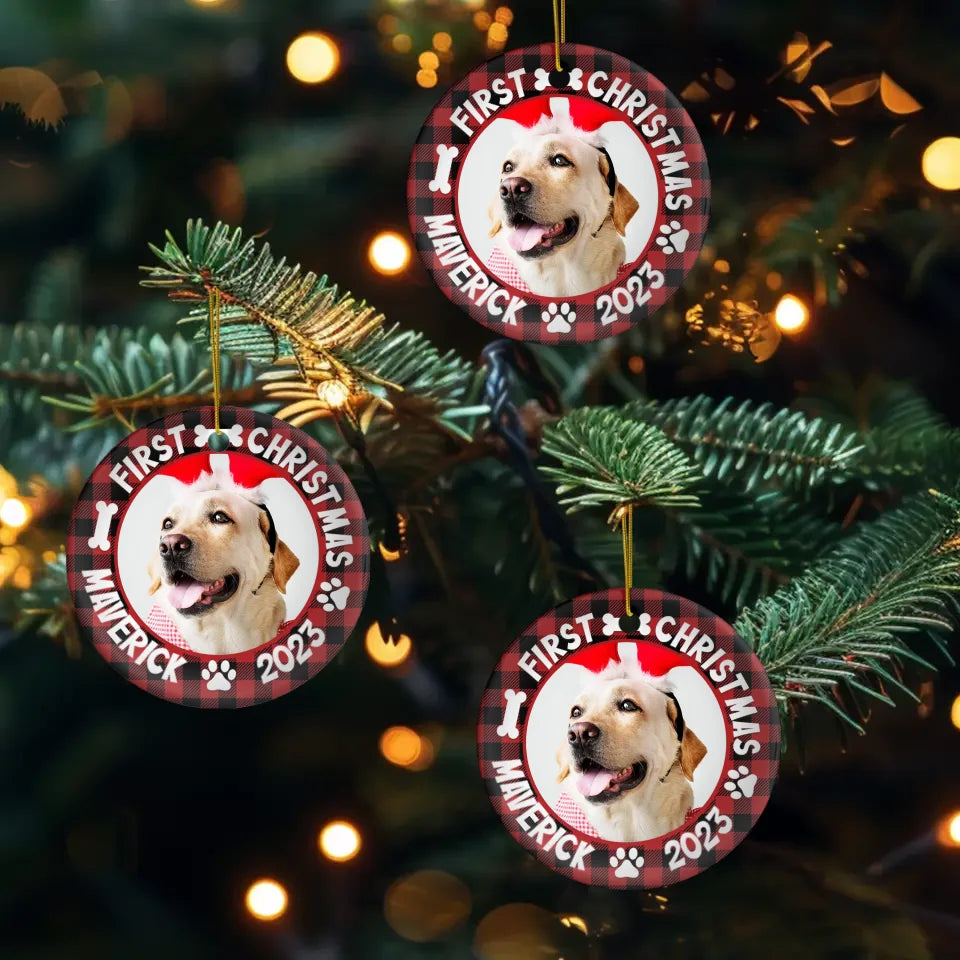 First Holiday 2023 - Custom Photo - Personalized Gifts For Dog Lovers - Ceramic Ornament