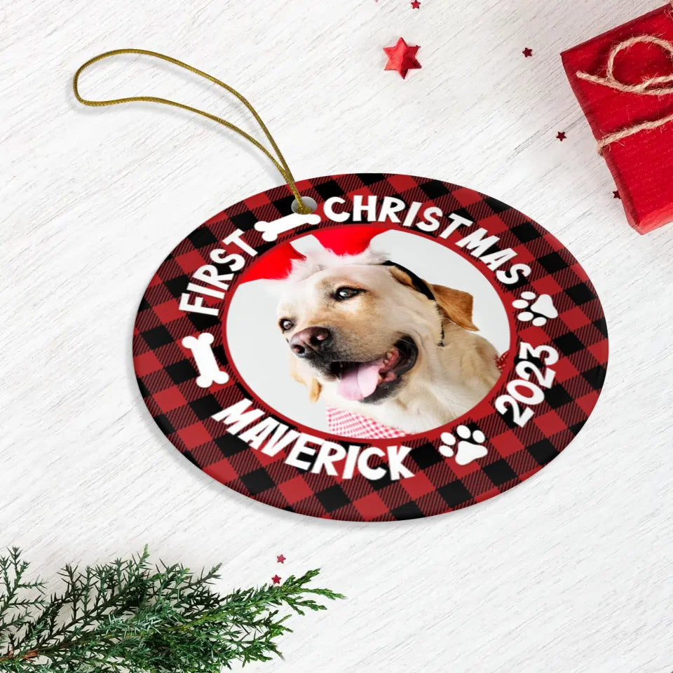 First Holiday 2023 - Custom Photo - Personalized Gifts For Dog Lovers - Ceramic Ornament