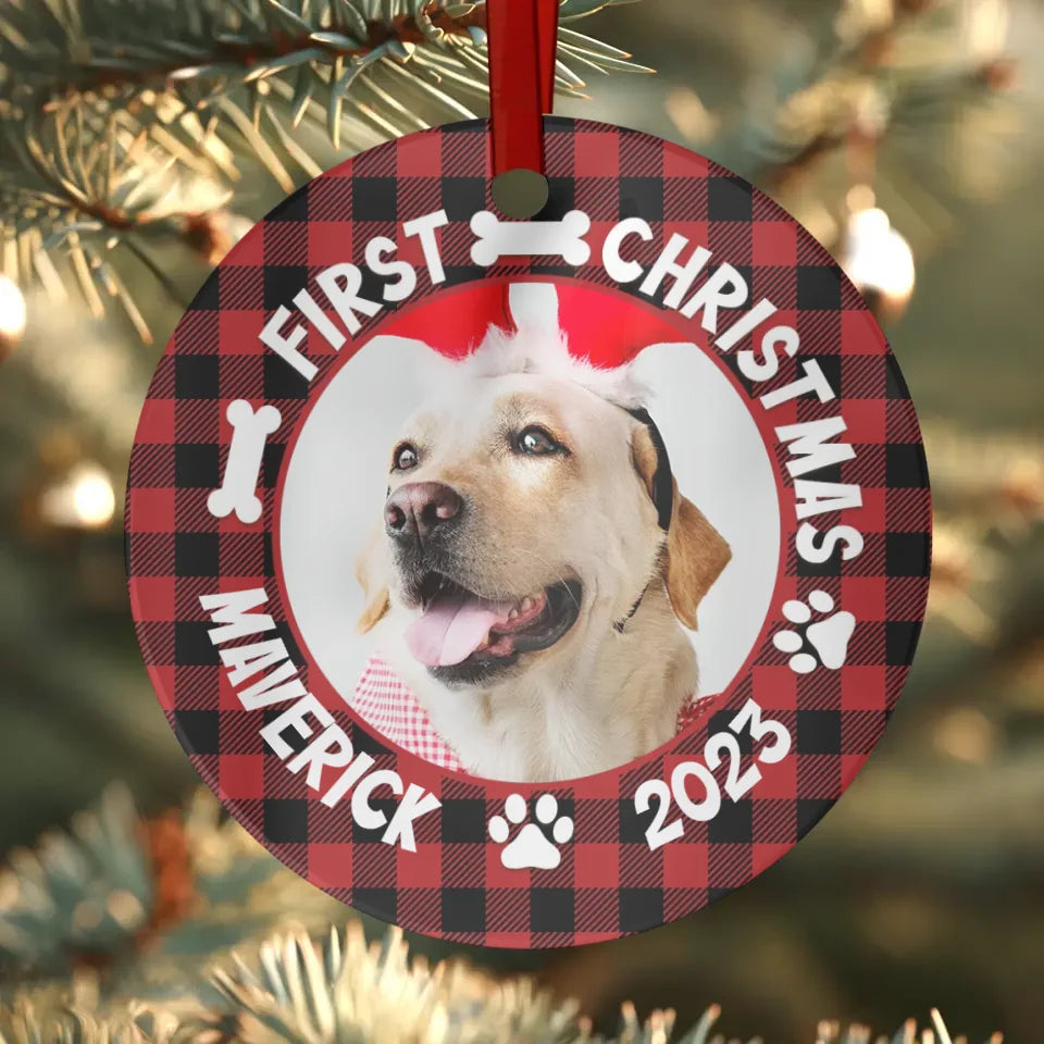 First Holiday 2023 - Custom Photo - Personalized Gifts For Dog Lovers - Ceramic Ornament