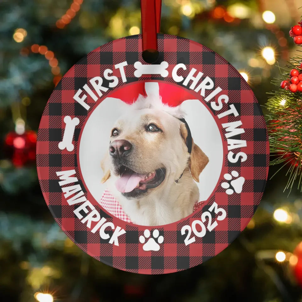 First Holiday 2023 - Custom Photo - Personalized Gifts For Dog Lovers - Ceramic Ornament