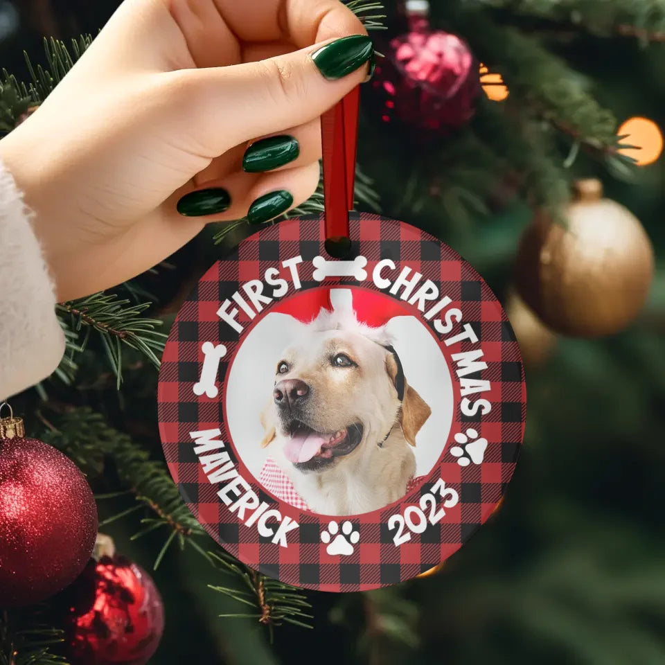 First Holiday 2023 - Custom Photo - Personalized Gifts For Dog Lovers - Ceramic Ornament