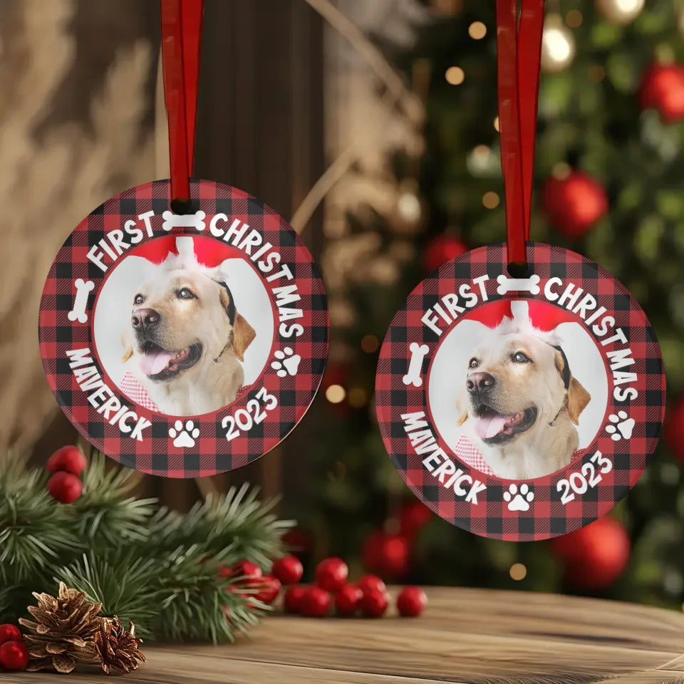 First Holiday 2023 - Custom Photo - Personalized Gifts For Dog Lovers - Ceramic Ornament