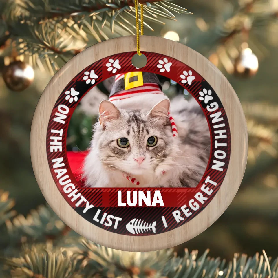 On The Naughty List - Custom Photo - Personalized Gifts For Cat Lovers - Glass Ornament