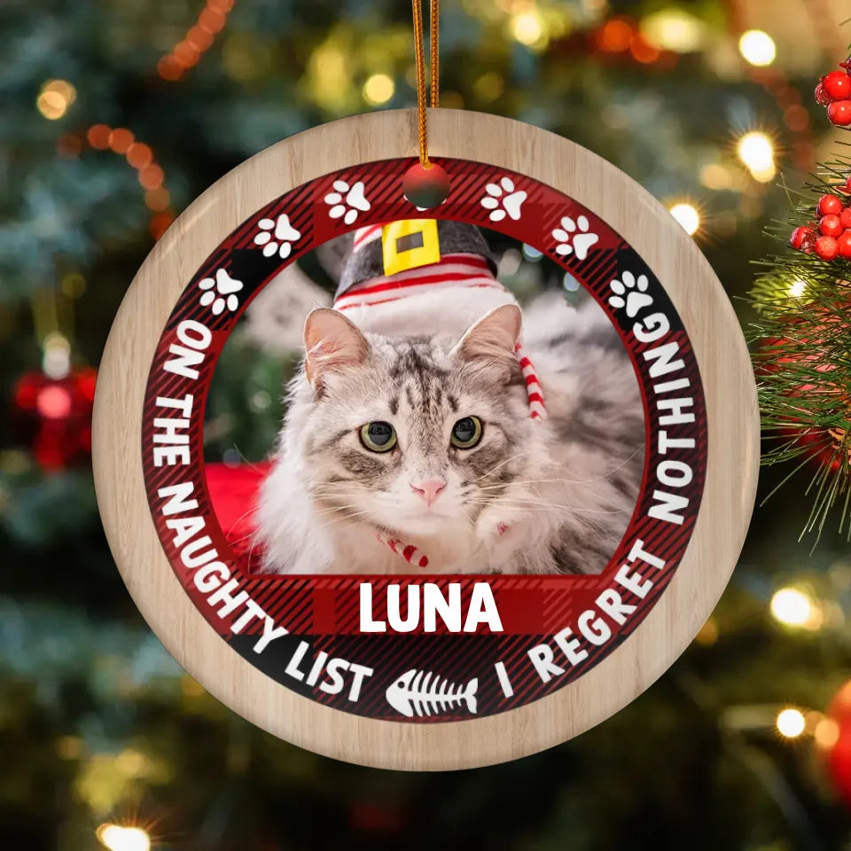 On The Naughty List - Custom Photo - Personalized Gifts For Cat Lovers - Glass Ornament