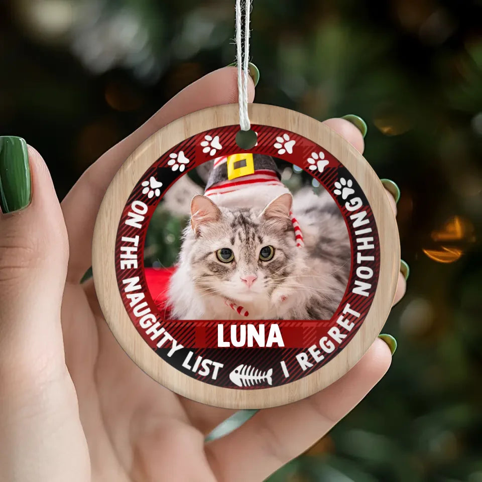 On The Naughty List - Custom Photo - Personalized Gifts For Cat Lovers - Glass Ornament