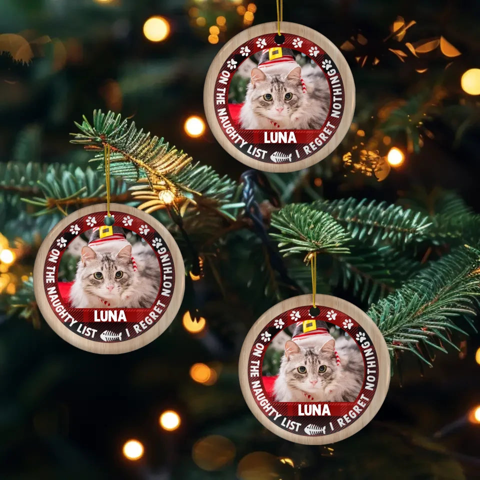 On The Naughty List - Custom Photo - Personalized Gifts For Cat Lovers - Glass Ornament