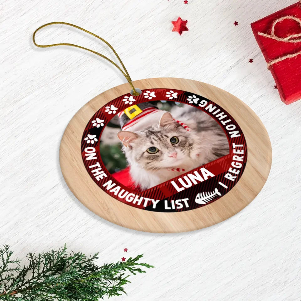 On The Naughty List - Custom Photo - Personalized Gifts For Cat Lovers - Glass Ornament