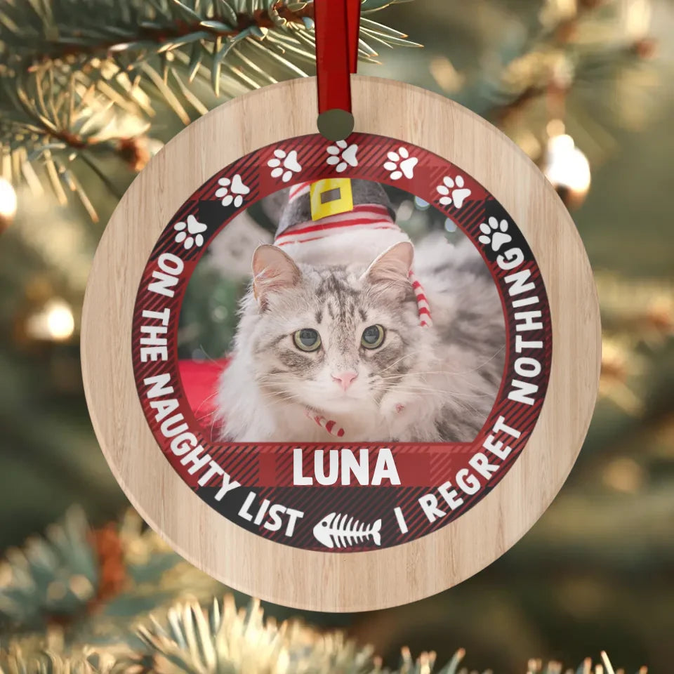 On The Naughty List - Custom Photo - Personalized Gifts For Cat Lovers - Glass Ornament