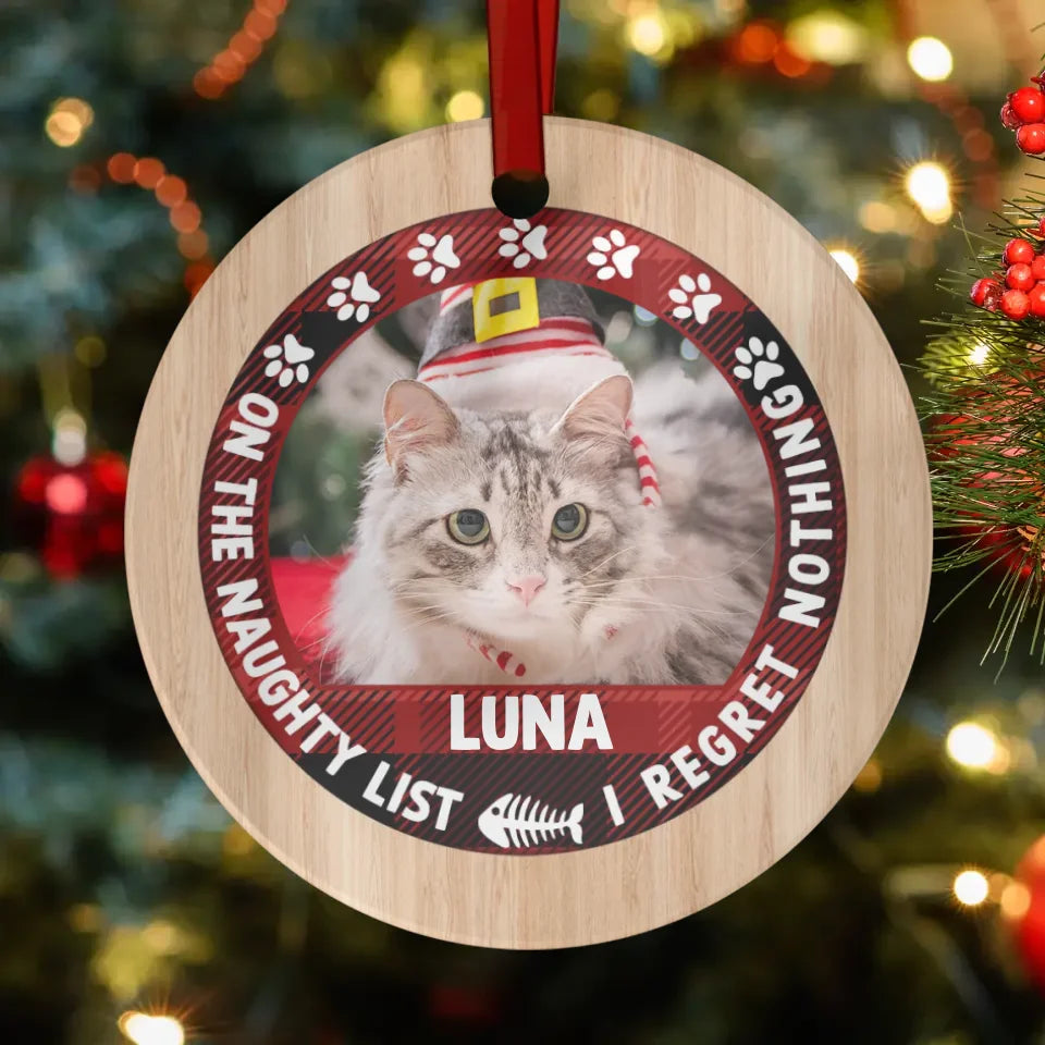 On The Naughty List - Custom Photo - Personalized Gifts For Cat Lovers - Glass Ornament