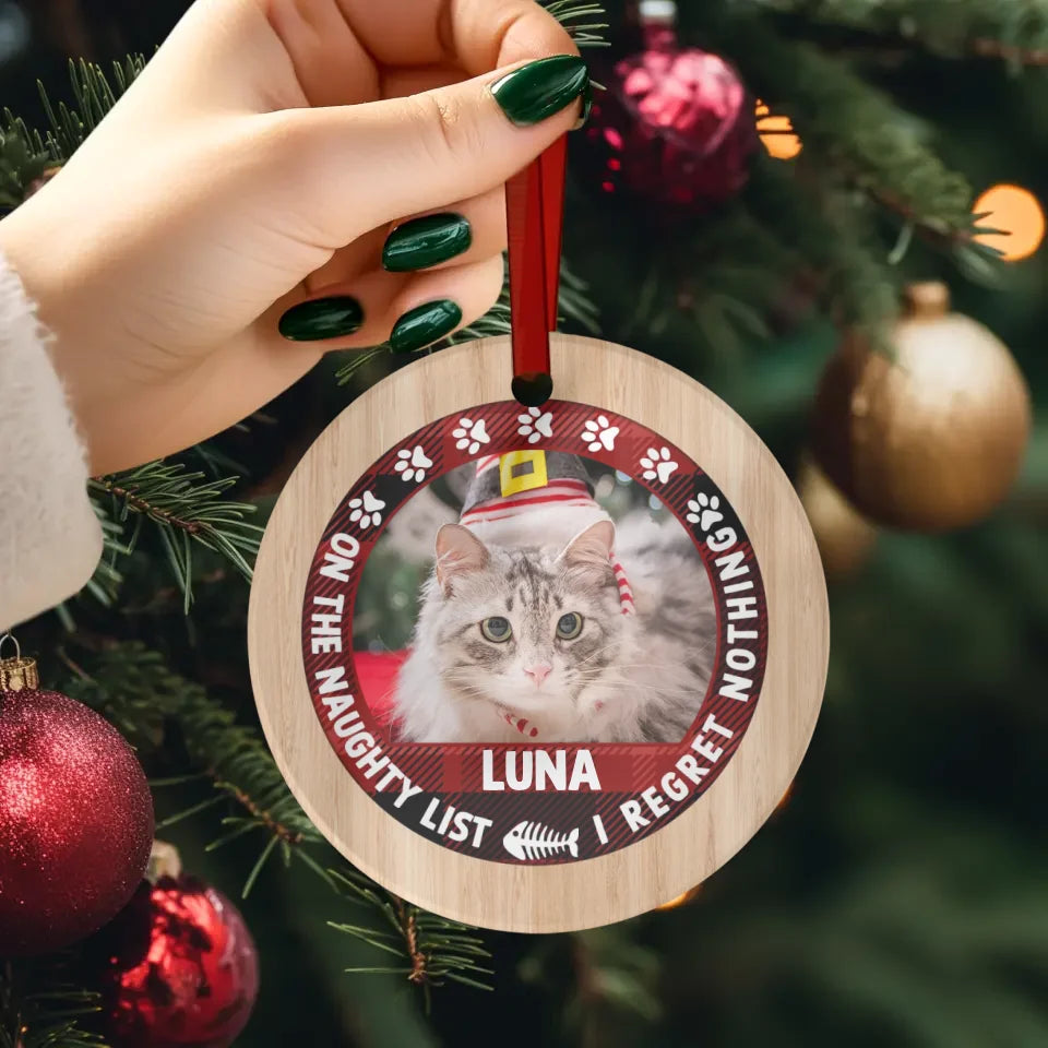 On The Naughty List - Custom Photo - Personalized Gifts For Cat Lovers - Glass Ornament