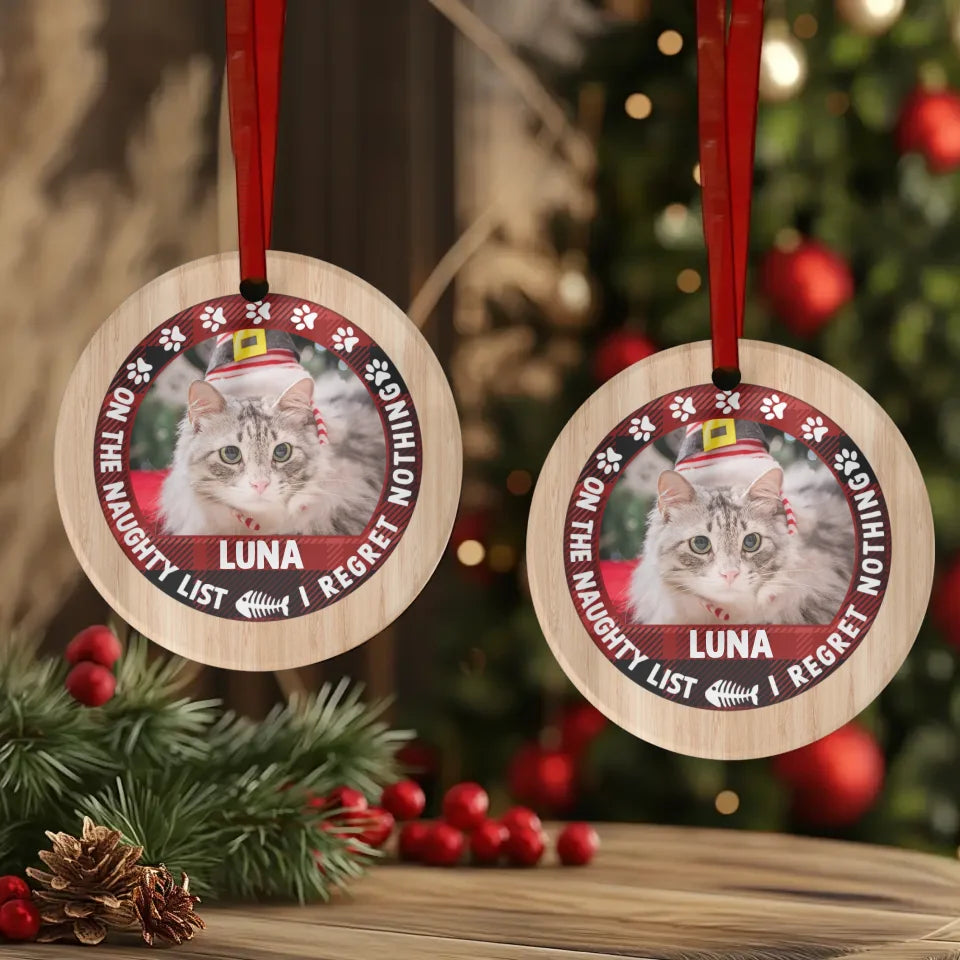 On The Naughty List - Custom Photo - Personalized Gifts For Cat Lovers - Glass Ornament