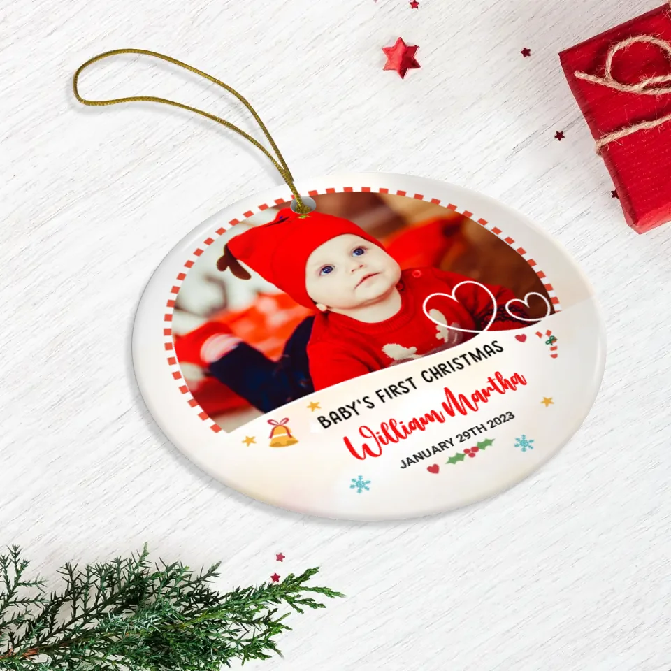 Baby's First Christmas - Custom Photo - Personalized Gifts For Baby - Ornament