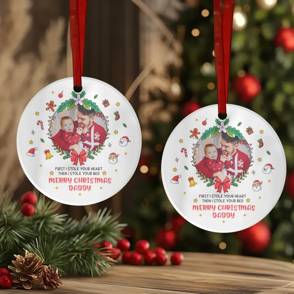 Merry Christmas Daddy - Custom Photo - 
 Personalized Gifts For Baby -  Acrylic With Ribbon Ornament