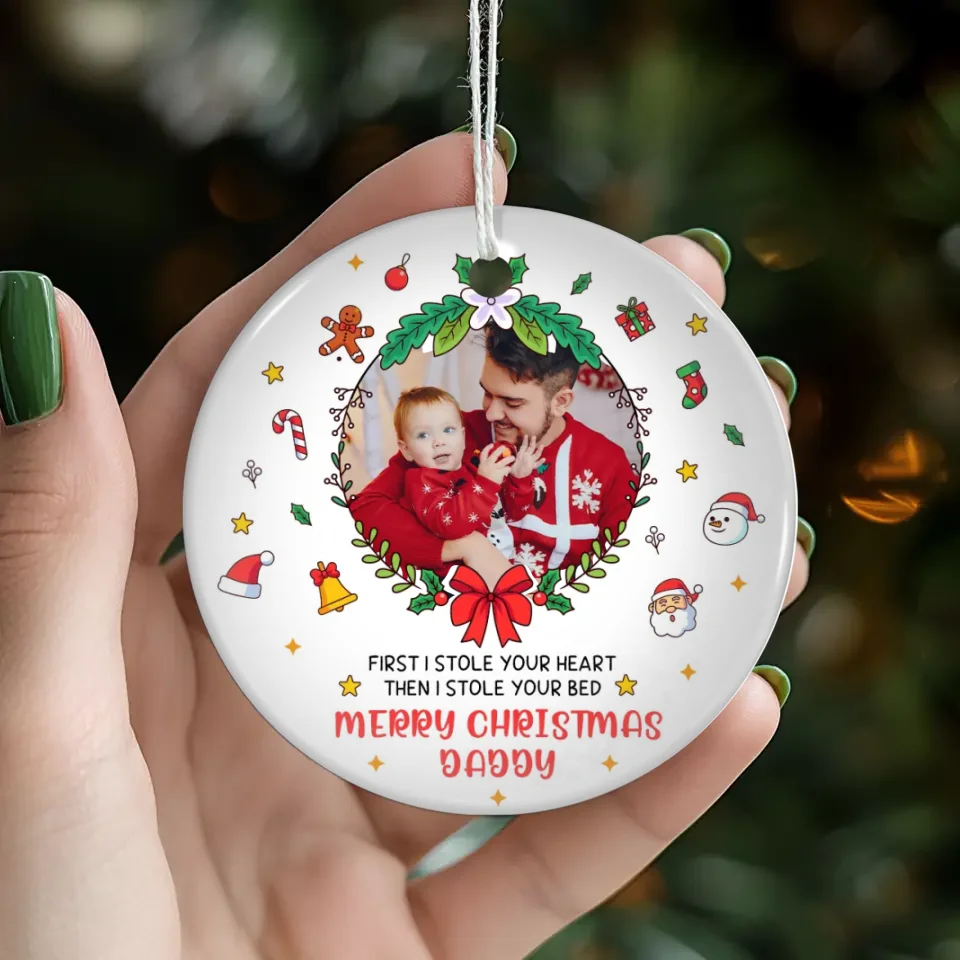 Merry Christmas Daddy - Custom Photo - 
 Personalized Gifts For Baby -  Acrylic With Ribbon Ornament