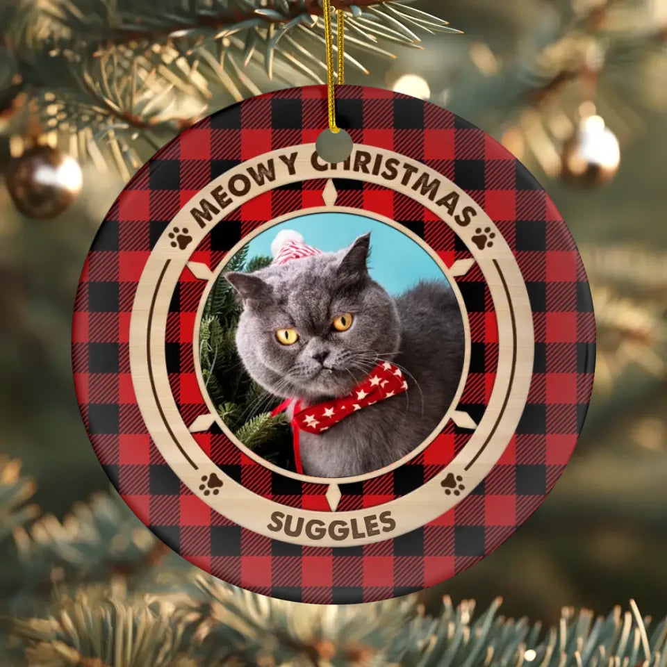 Meowy Christmas - Custom Photo - Personalized Gifts For Cat Lovers - Metal Ornament