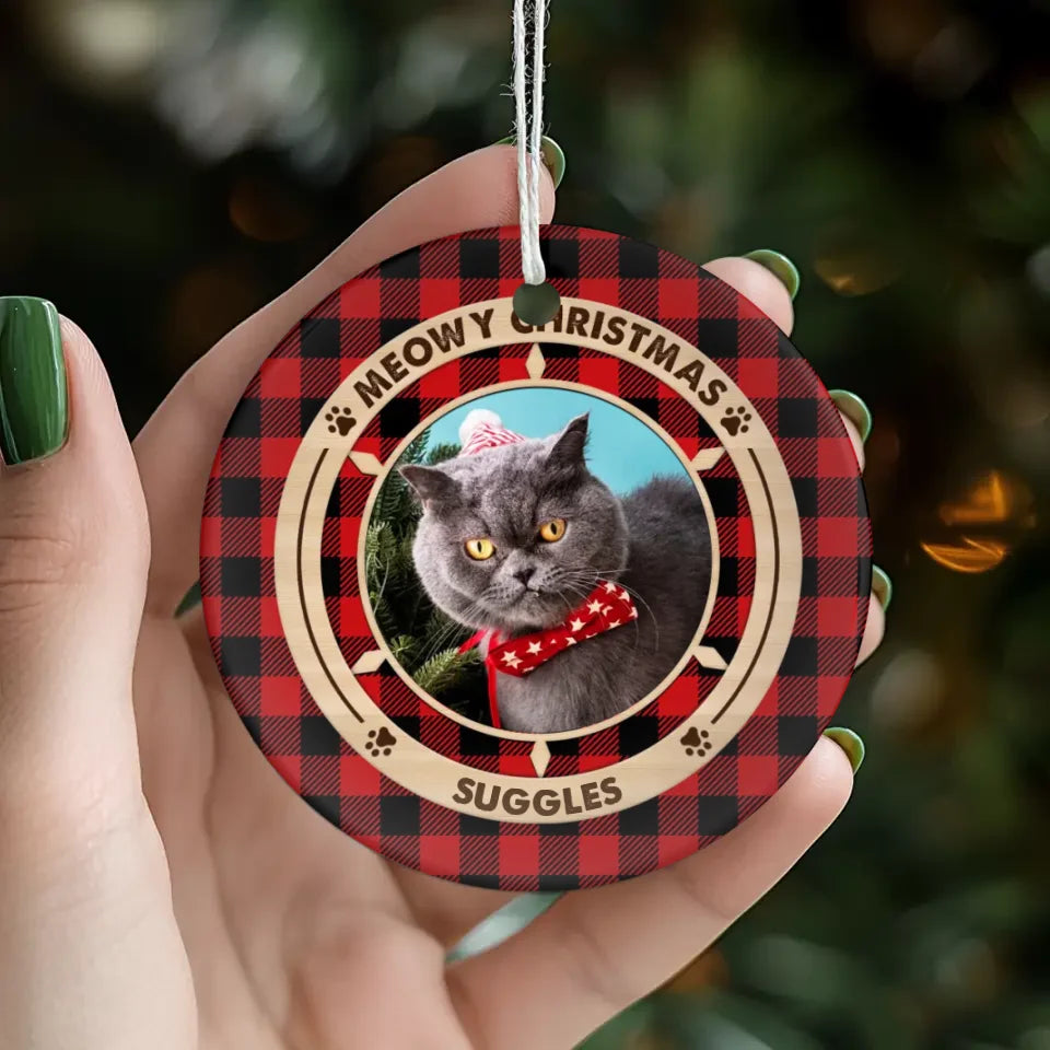 Meowy Christmas - Custom Photo - Personalized Gifts For Cat Lovers - Metal Ornament