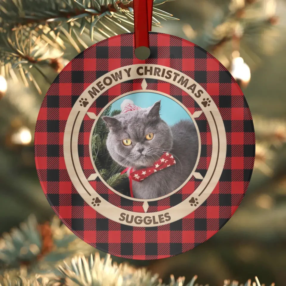 Meowy Christmas - Custom Photo - Personalized Gifts For Cat Lovers - Metal Ornament