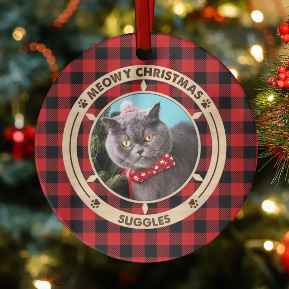 Meowy Christmas - Custom Photo - Personalized Gifts For Cat Lovers - Metal Ornament